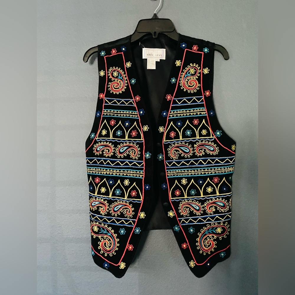 Erez Levy leather vest holiday womens Christmas vintage small ugly sweater 90s